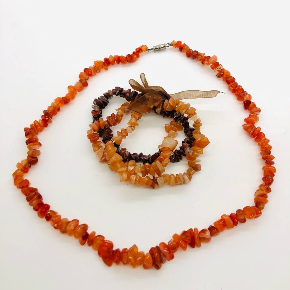 Vintage Natural Stone Necklace & Bracelet Stack
